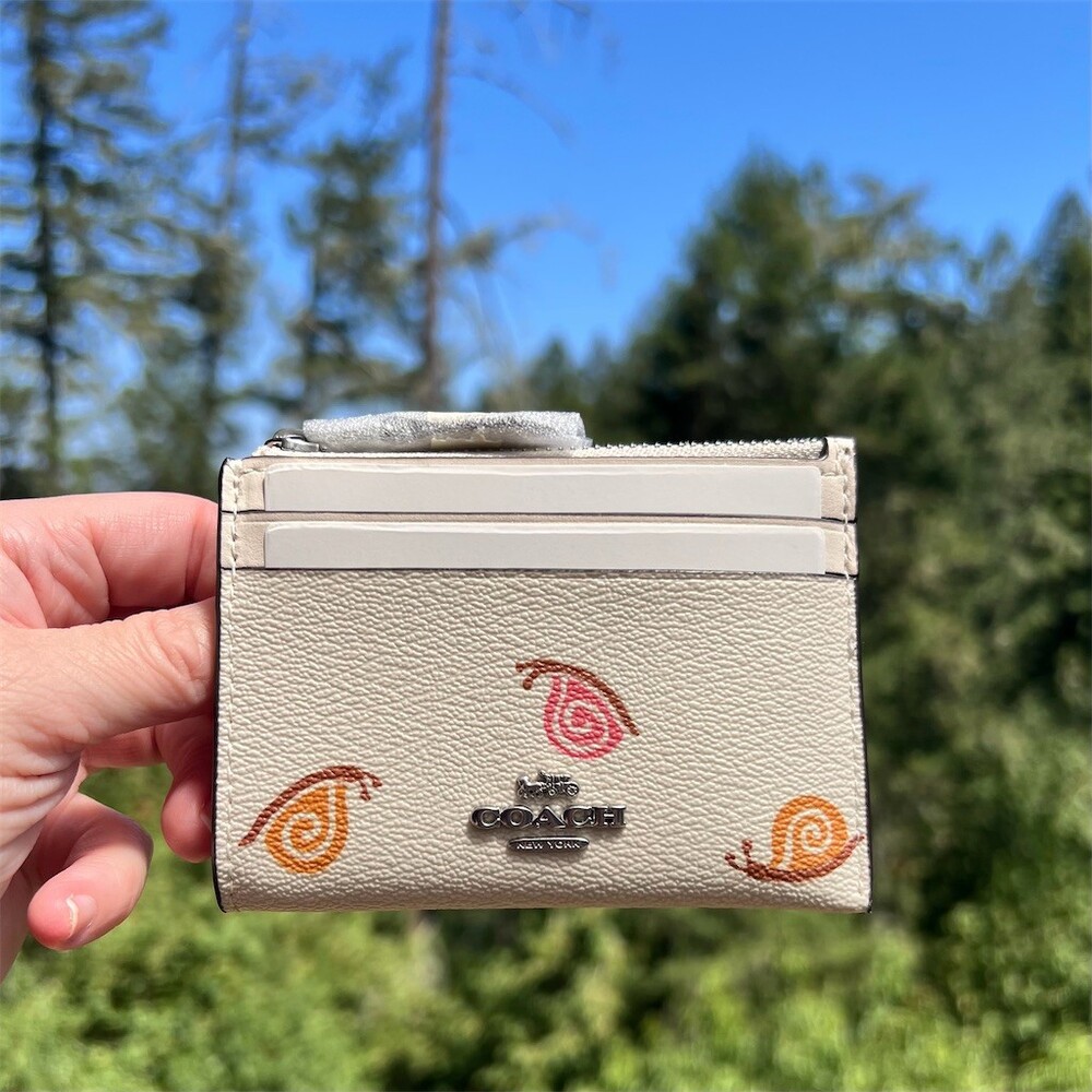 COACH Slim ID Card Holder Card Case with Snail Print and Silver Hardware NWT